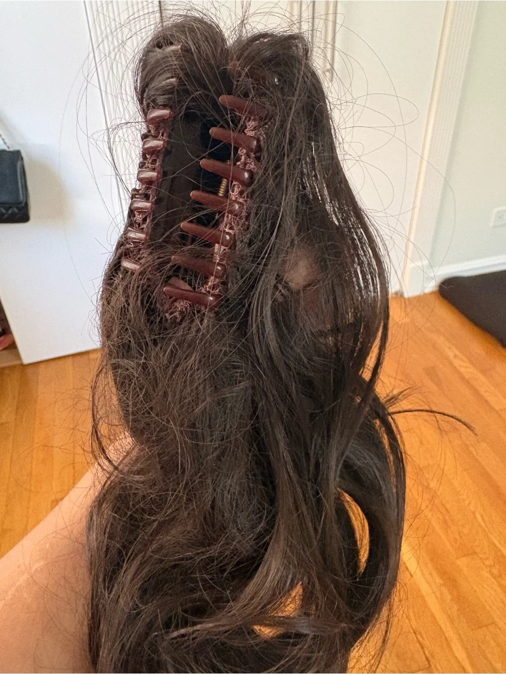 Voluminous  medium brown 13” pony tail  Clip-In Hair Topper - Seamless Blend